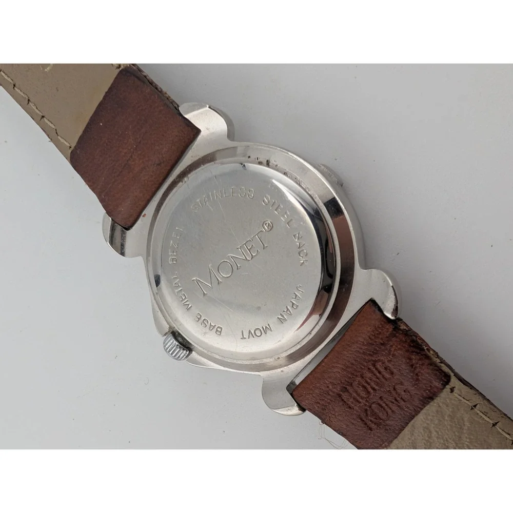 Vintage Monet Women's Watch 25mm Case Brown Leather Band- New Battery